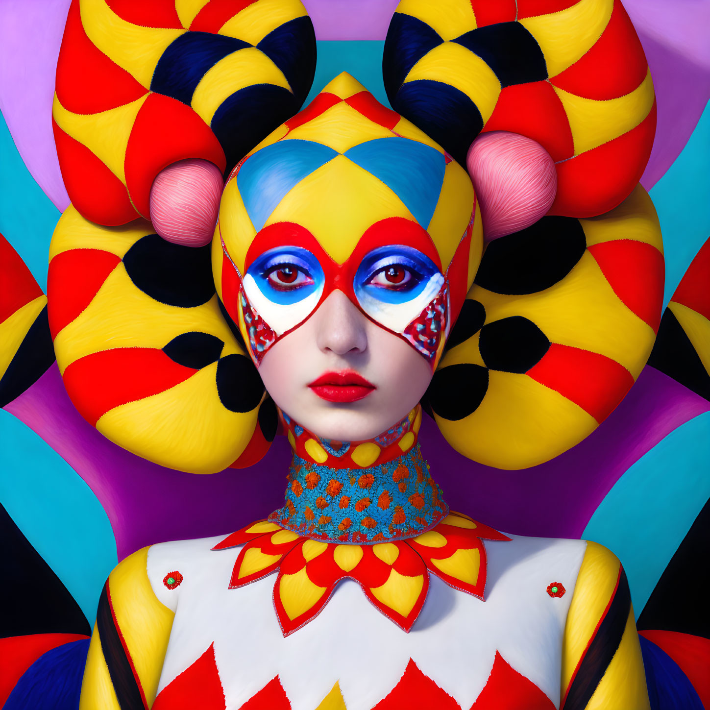 Colorful Makeup and Elaborate Hair in Surreal Portrait