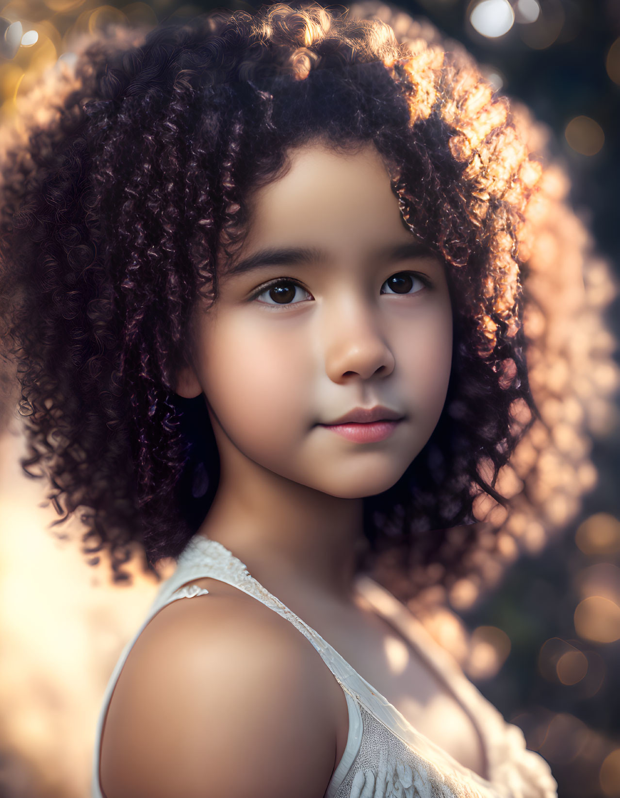 Curly-Haired Girl in Warm Backlit Setting