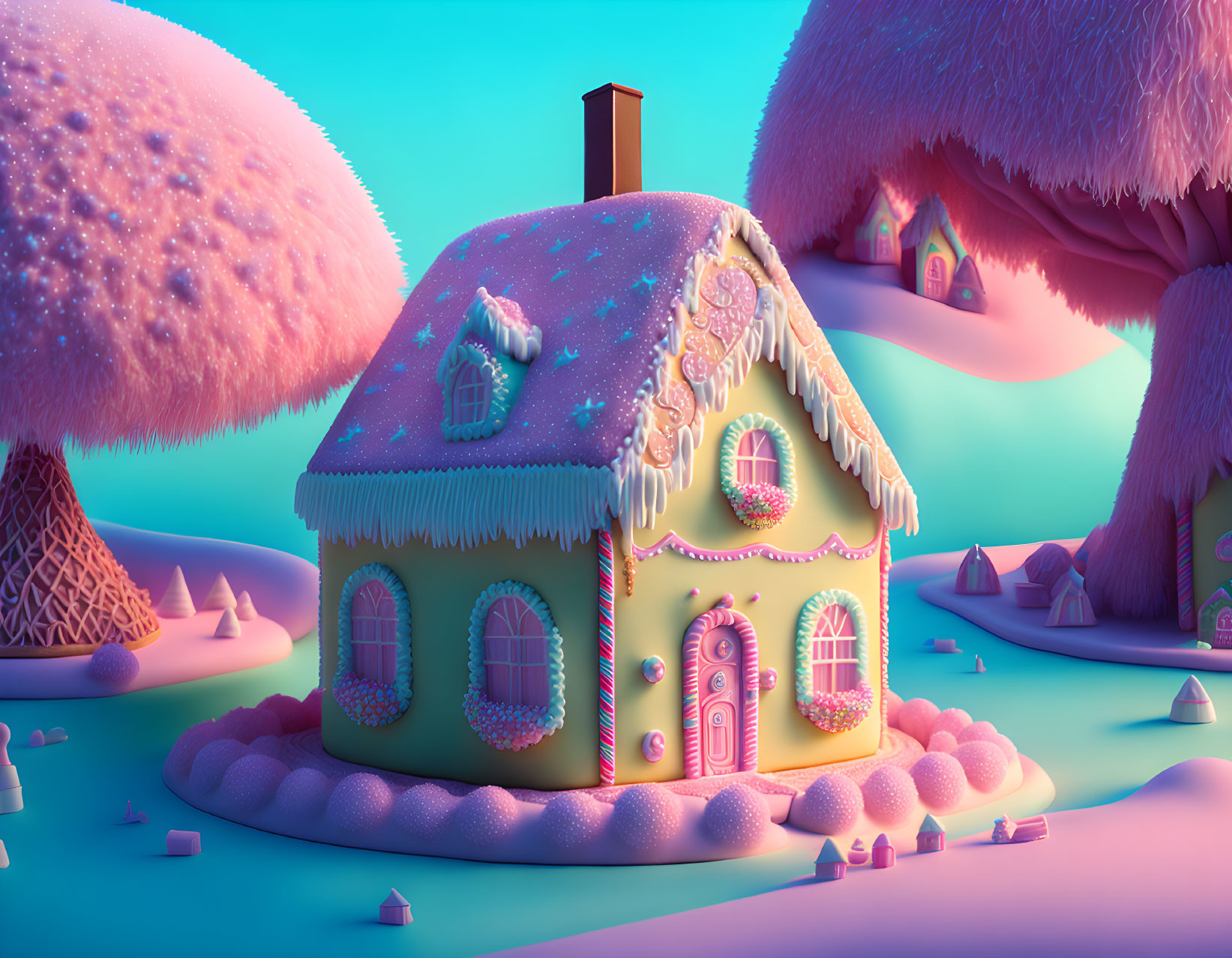 Colorful Candy Gingerbread House in Fantasy Landscape