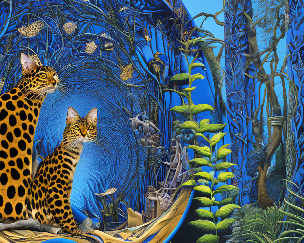 Colorful Leopard Jungle Scene with Cosmic Background