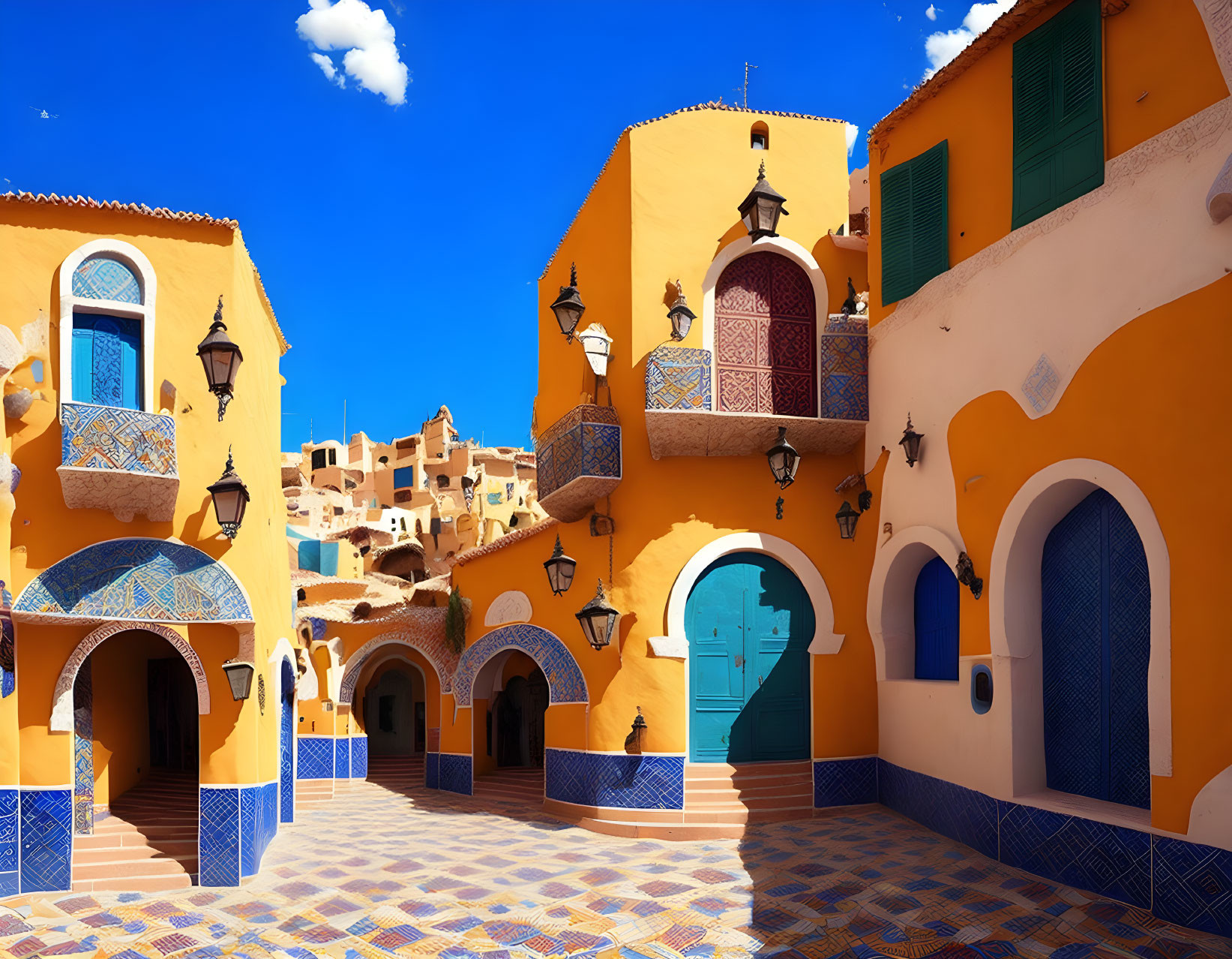 Traditional Moroccan Architecture in Vibrant Orange and Blue Colors