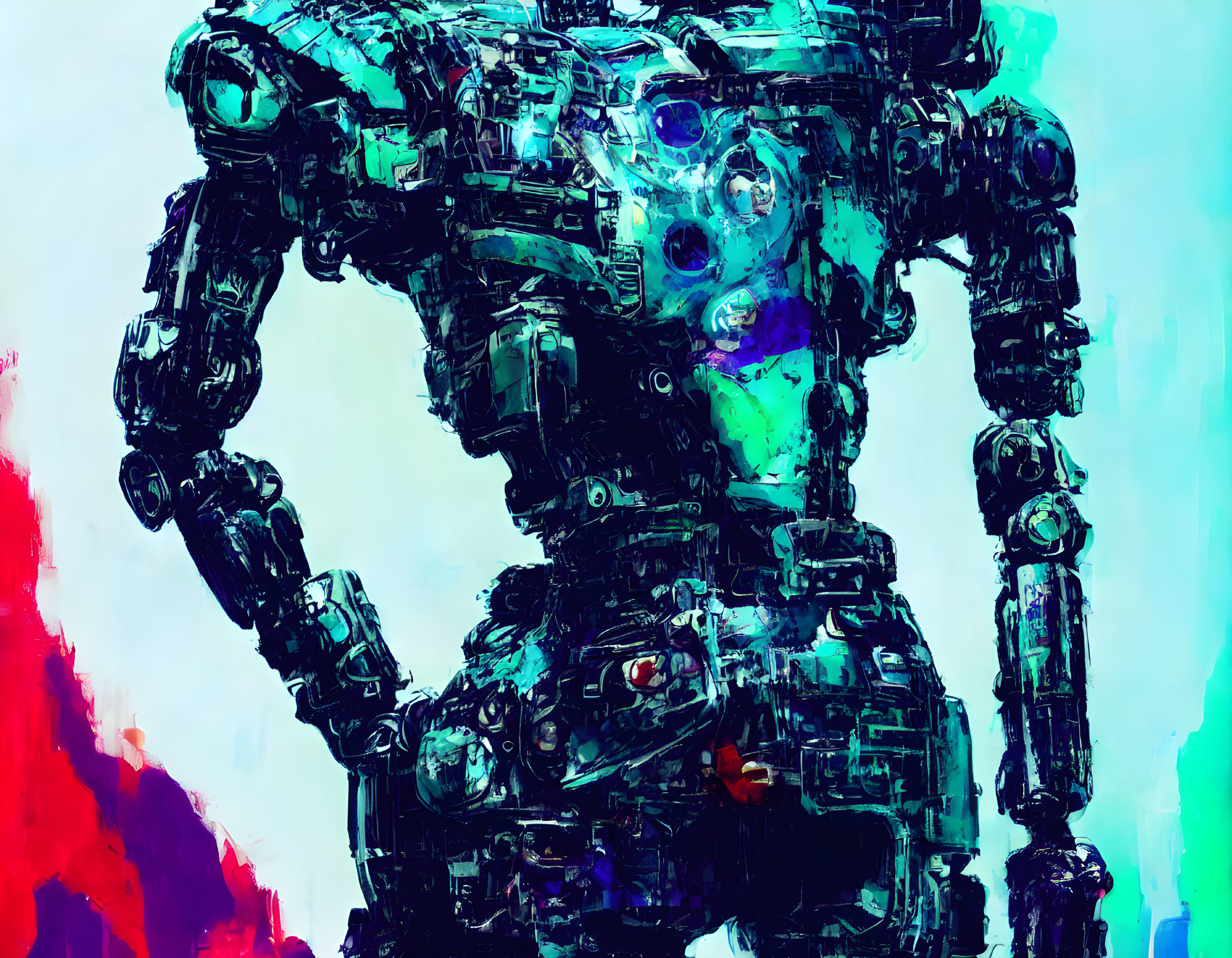 Detailed Mech Robot Illustration with Complex Design and Blue Color Scheme