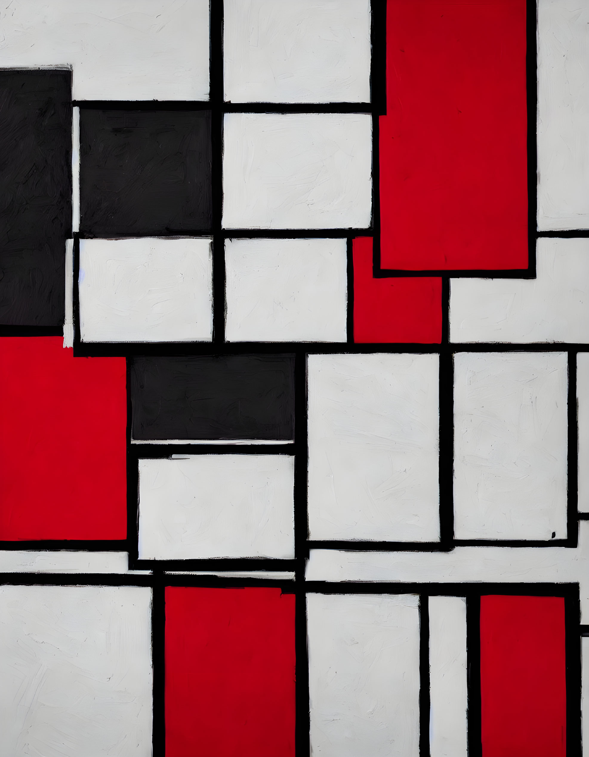 Geometric Abstract Artwork: Grid of Rectangles in Black, White, and Red