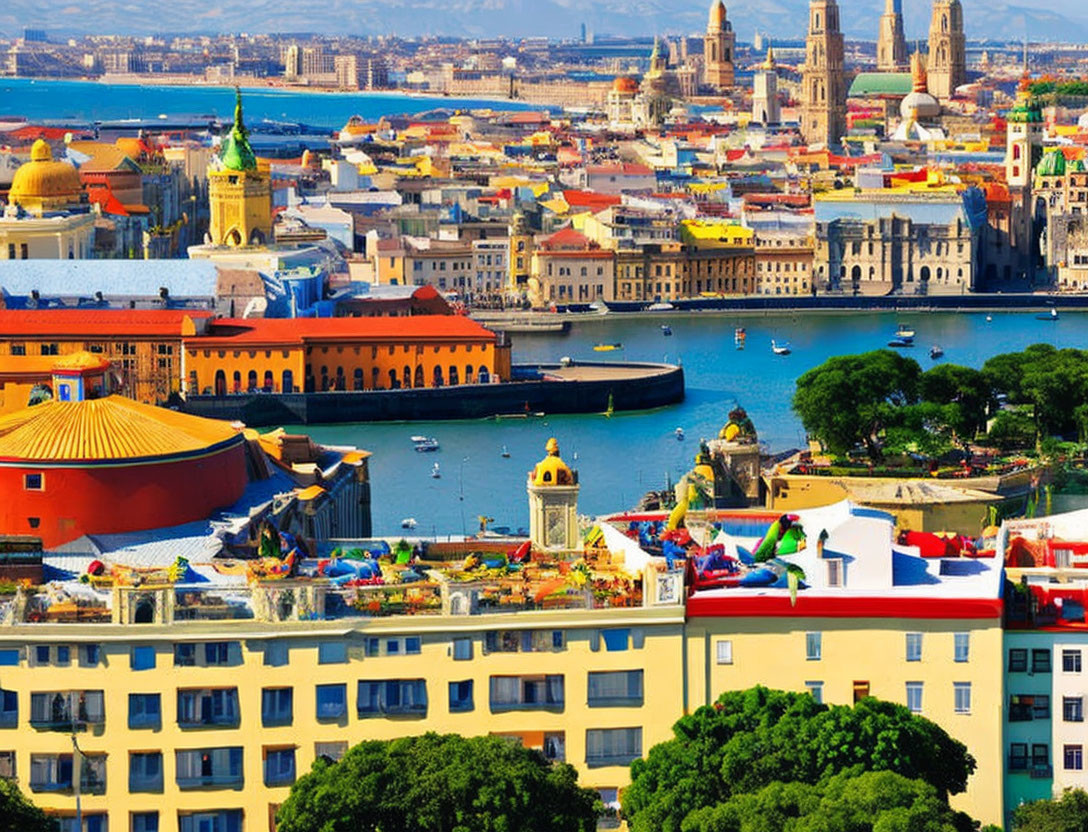 Colorful Coastal City Aerial View with Historical Architecture