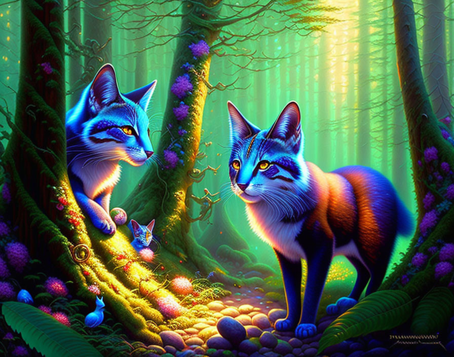 Cats in a magical forest 