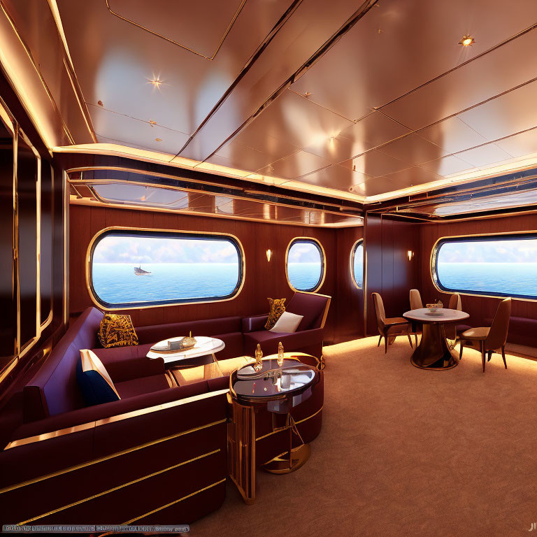 Luxurious Yacht Interior with Plush Seating and Elegant Lighting