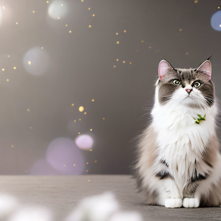 Fluffy Gray and White Long-Haired Cat with Striking Face Pattern