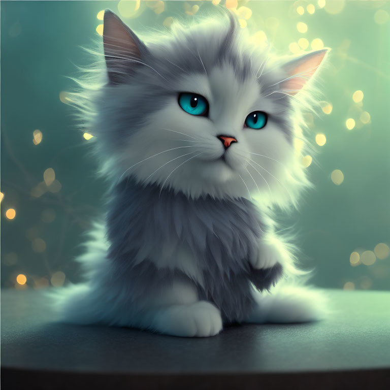 Gray Cat with Blue Eyes in Soft Glowing Lights