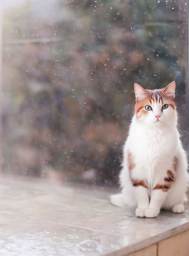 cute fluffy cat, rainy day