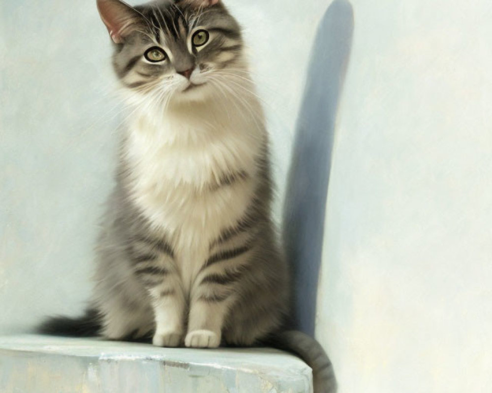 Gray and White Cat with Green Eyes on Blue Surface