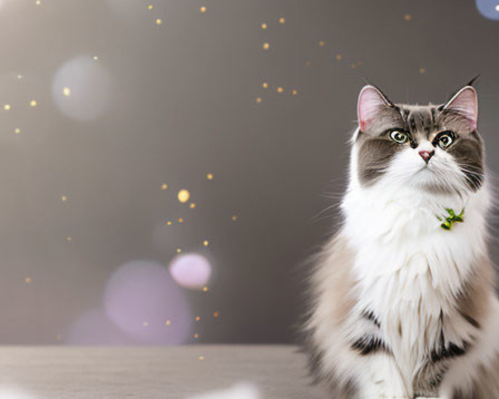 Fluffy Gray and White Long-Haired Cat with Striking Face Pattern