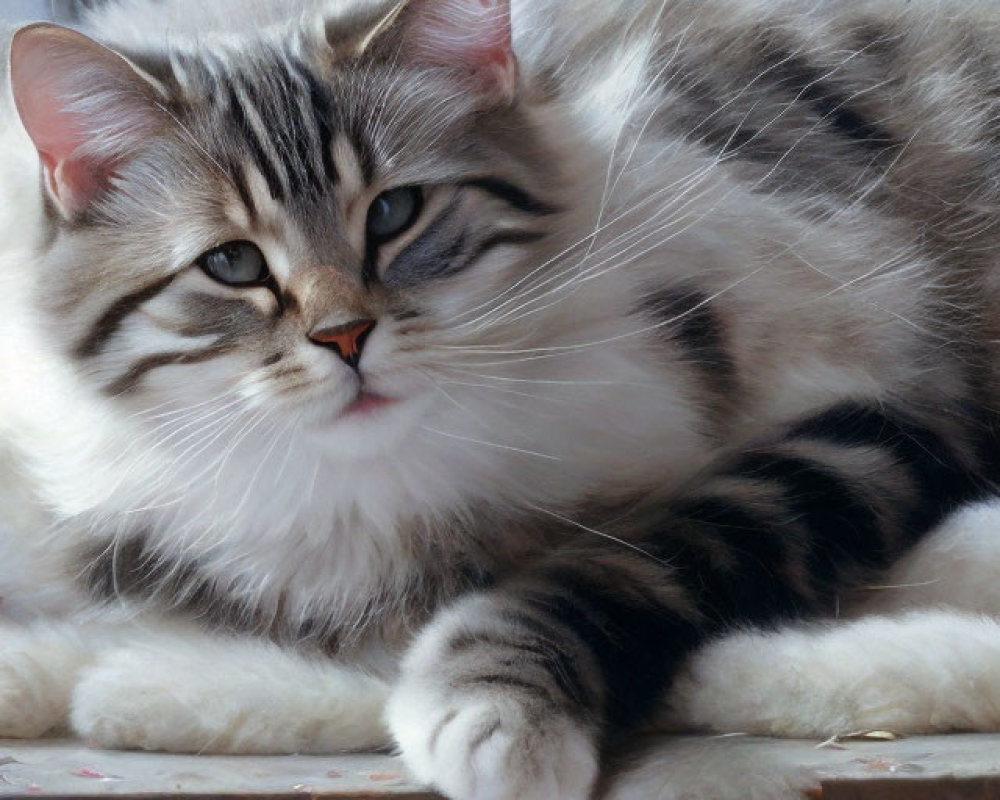 Gray and White Tabby Cat with Unique Fur Patterns Relaxing on Ornate Furniture