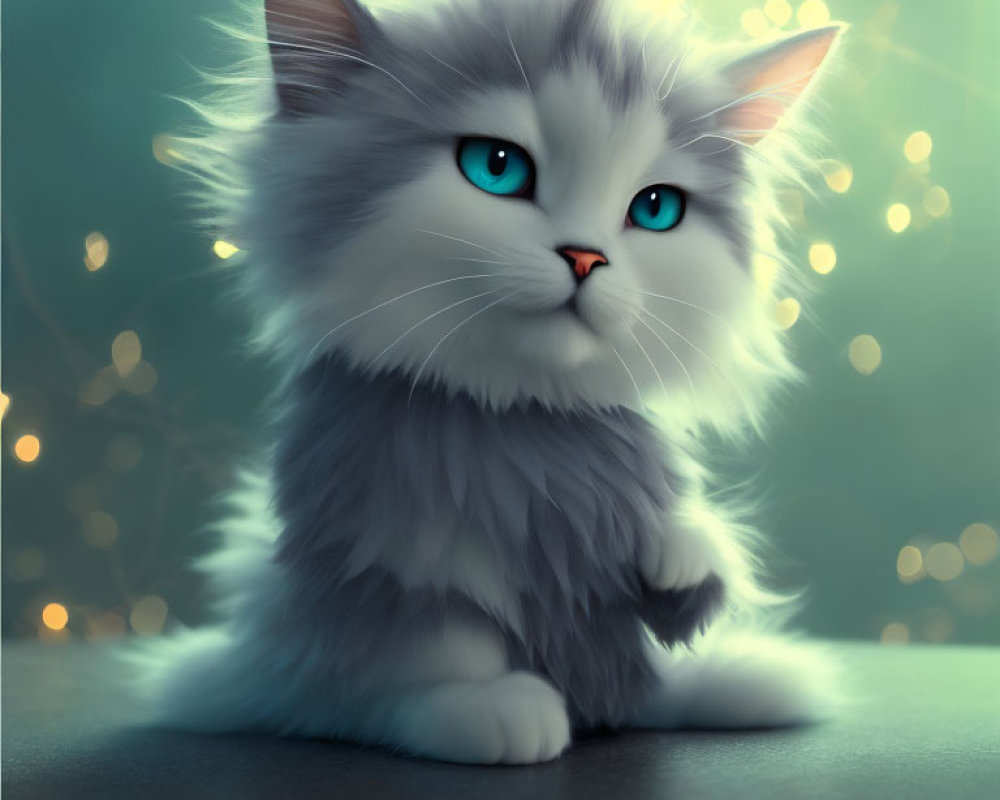 Gray Cat with Blue Eyes in Soft Glowing Lights