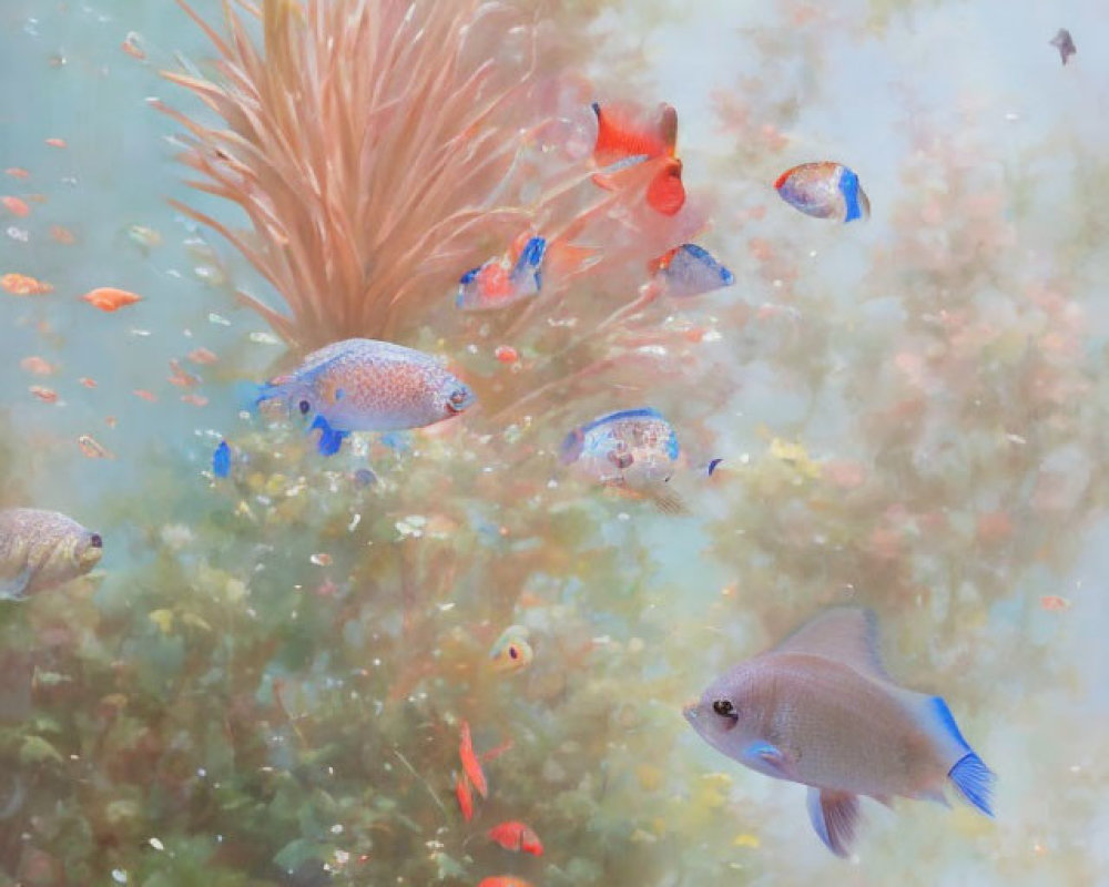 Colorful fish swimming around coral in serene underwater scene