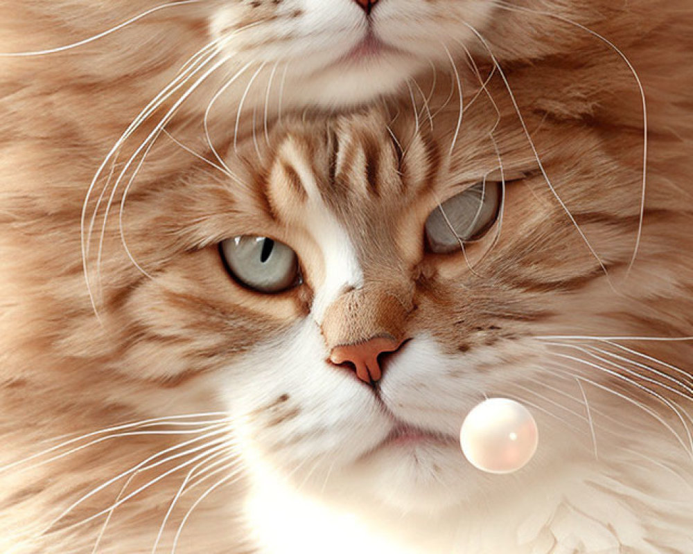 Orange Tabby Cats with Striking Green Eyes Closely Huddled