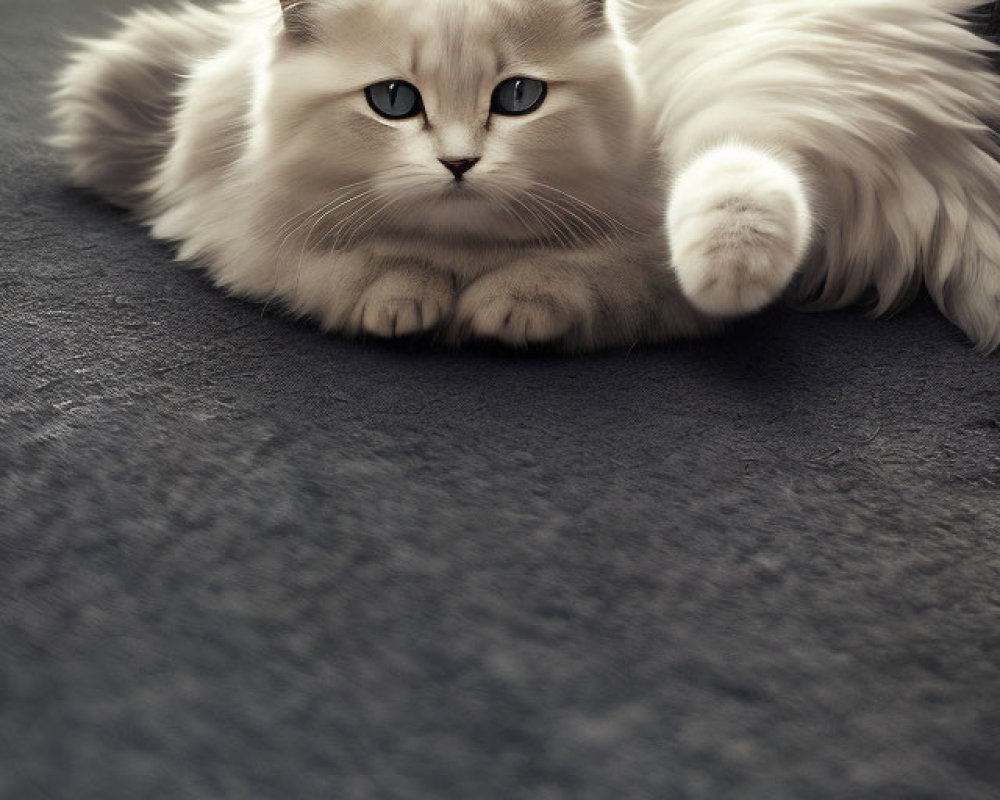 White Cat with Blue Eyes and Butterflies on Dark Surface