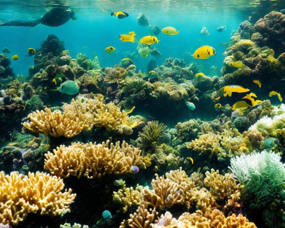 Colorful Coral Reefs and Tropical Fish in Clear Blue Water