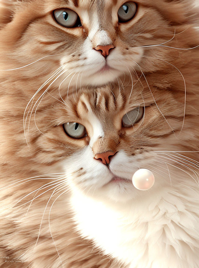 Orange Tabby Cats with Striking Green Eyes Closely Huddled