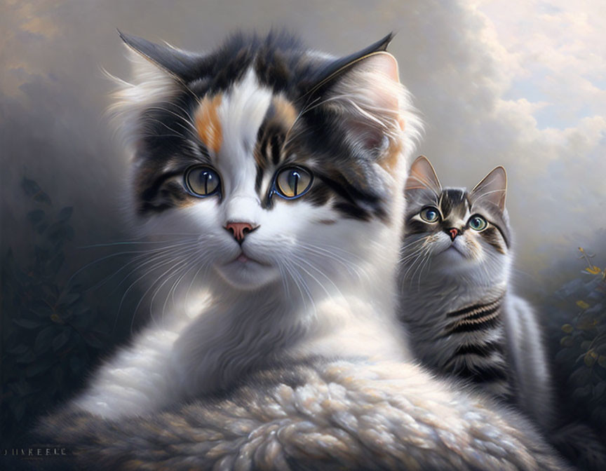 Realistic Painted Cats with Calico and Gray Stripes