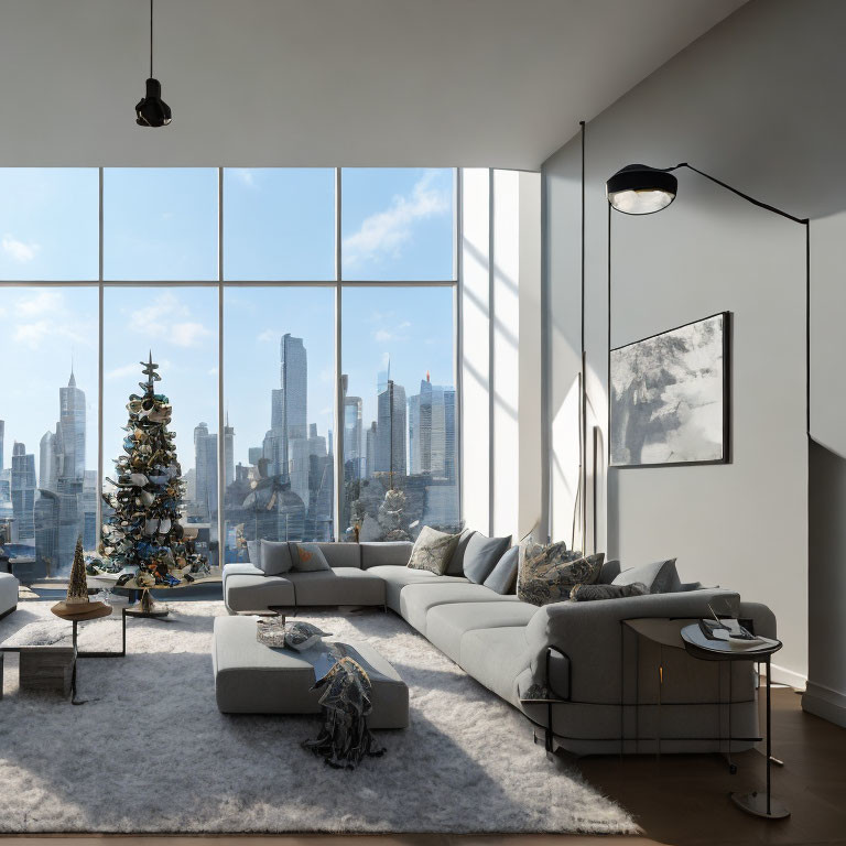 modern living room at Christmas time