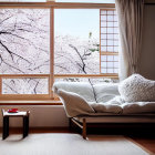 Traditional Cozy Room with Cherry Blossom View and Comfortable Sofa