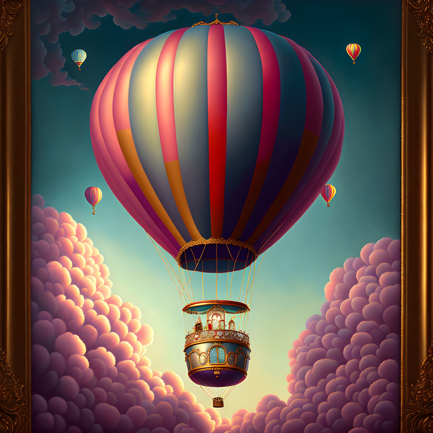 Colorful Hot Air Balloon Artwork in Surreal Sky