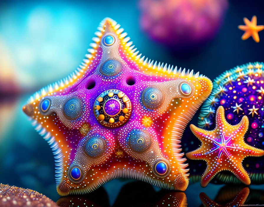 Colorful Fantastical Starfish in Intricate Patterns and Textures