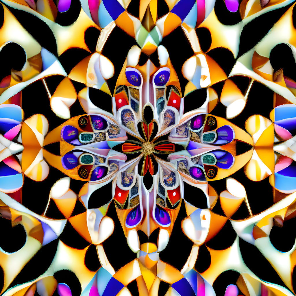 Symmetrical Kaleidoscopic Digital Art with Vibrant Colors