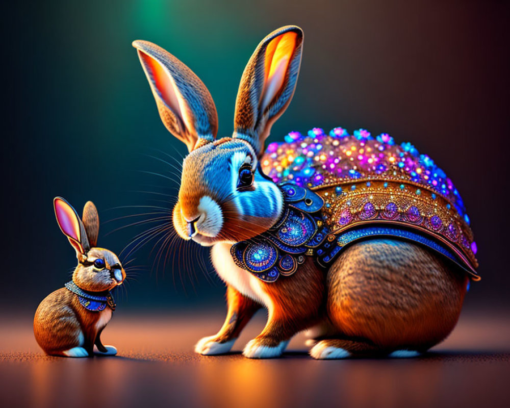 Ornately Decorated Rabbits with Sparkling Jewelry on Warm Background