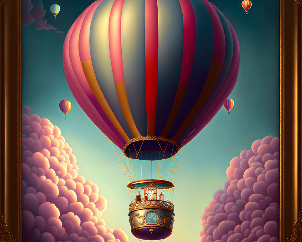 Colorful Hot Air Balloon Artwork in Surreal Sky