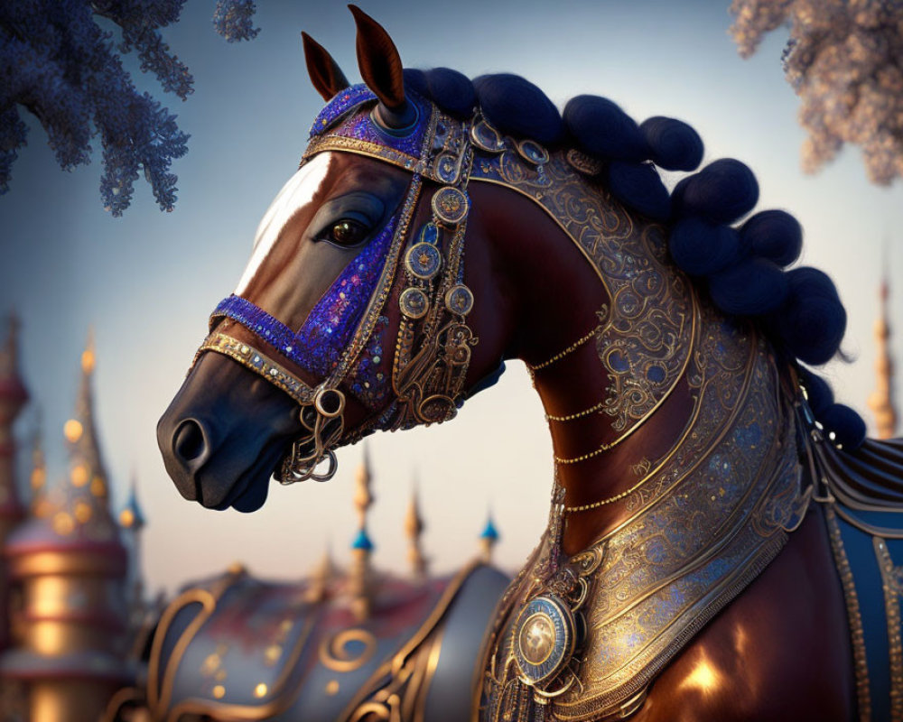 Detailed Digital Rendering of Regal Horse with Ornate Decorations