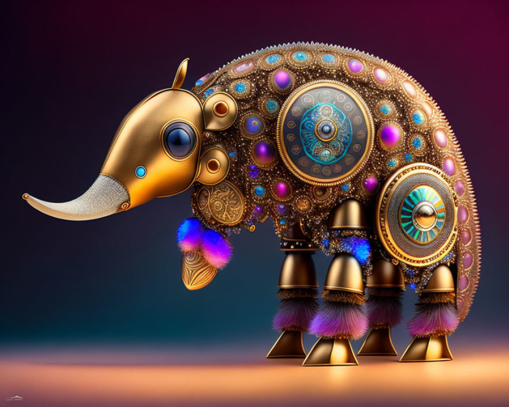 Intricate Mechanical Elephant with Gold and Jewel Embellishments