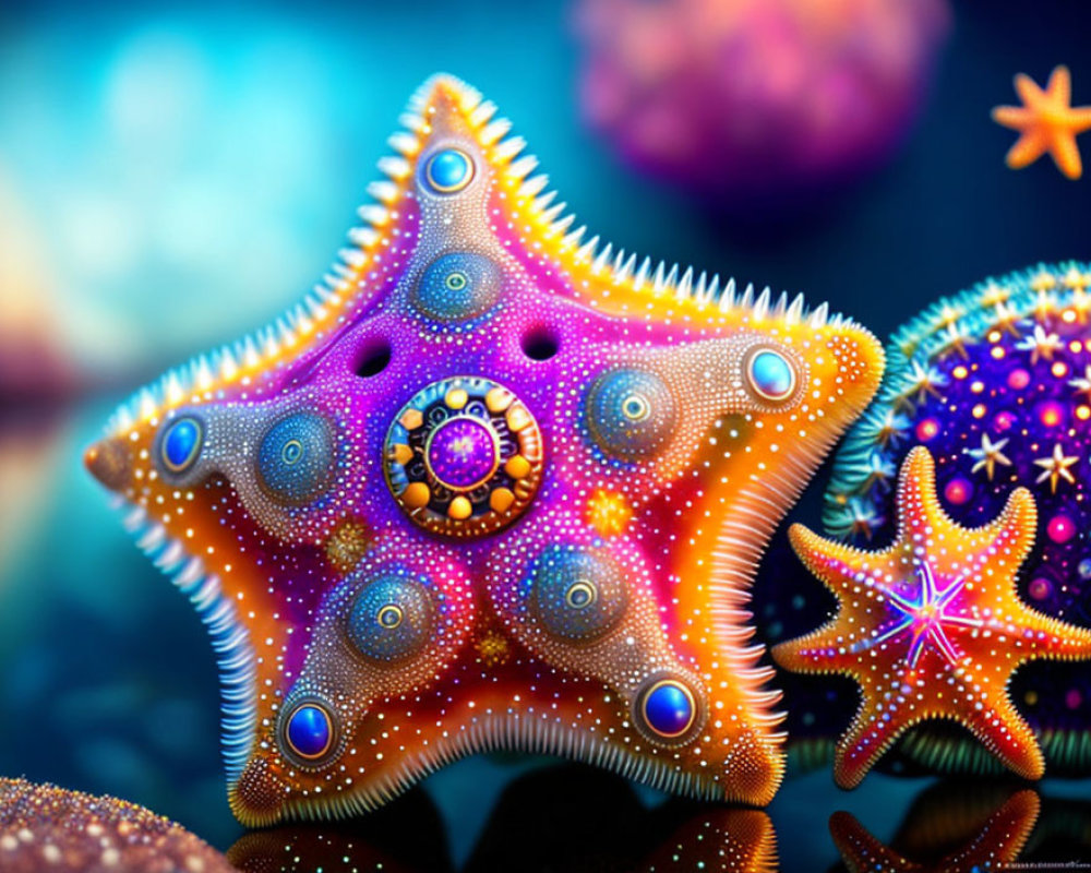 Colorful Fantastical Starfish in Intricate Patterns and Textures