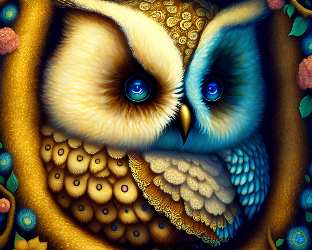 Colorful Whimsical Owl Illustration with Intricate Patterns