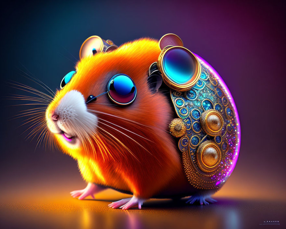 Illustration of orange hamster with snail-like mechanical shell.