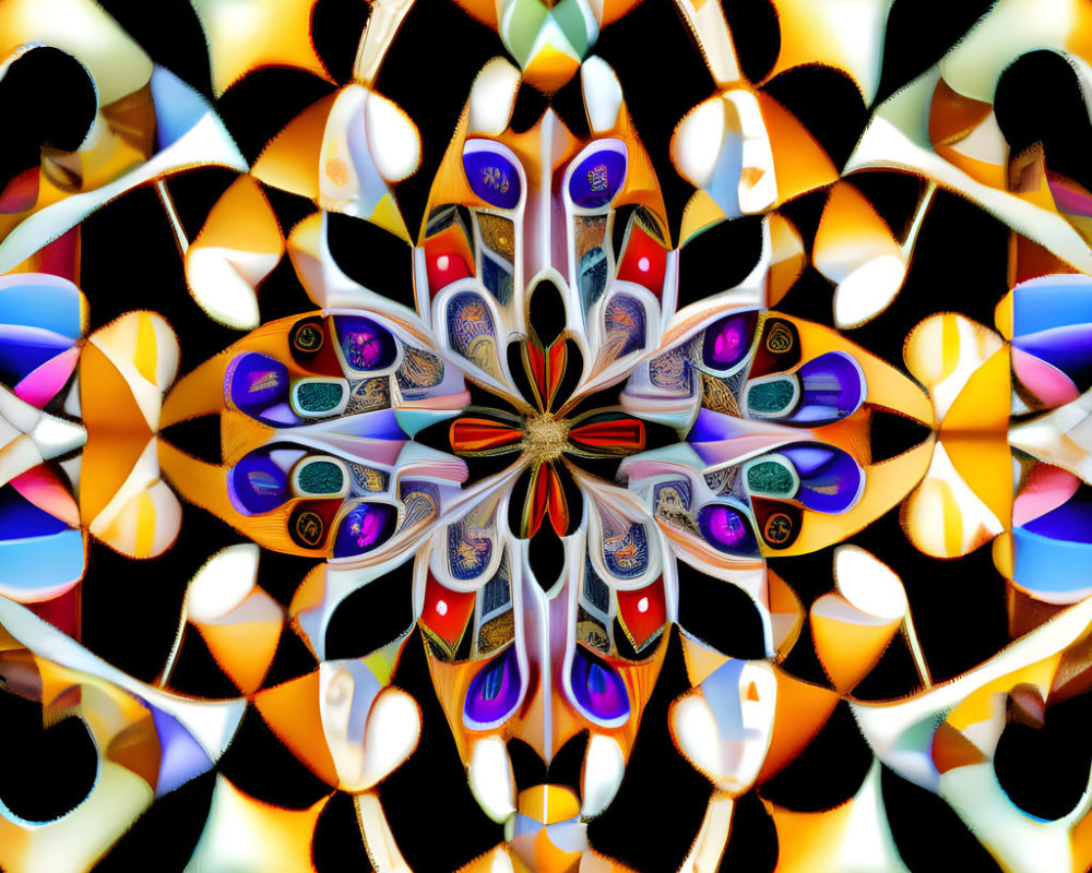 Symmetrical Kaleidoscopic Digital Art with Vibrant Colors