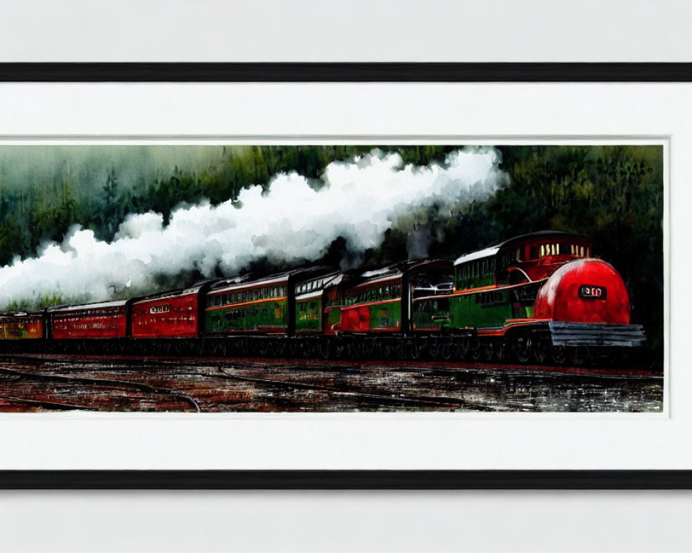 Colorful Steam Train Painting on White Background