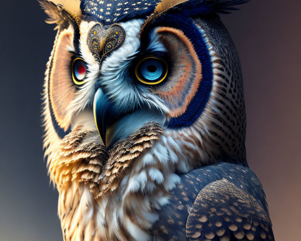 Stylized owl digital artwork with intricate feather patterns