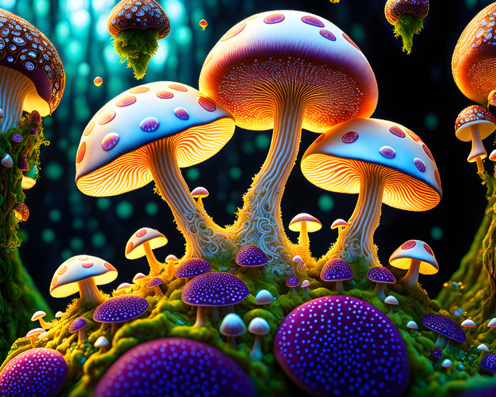 Vibrant Bioluminescent Mushrooms in Fantasy Forest