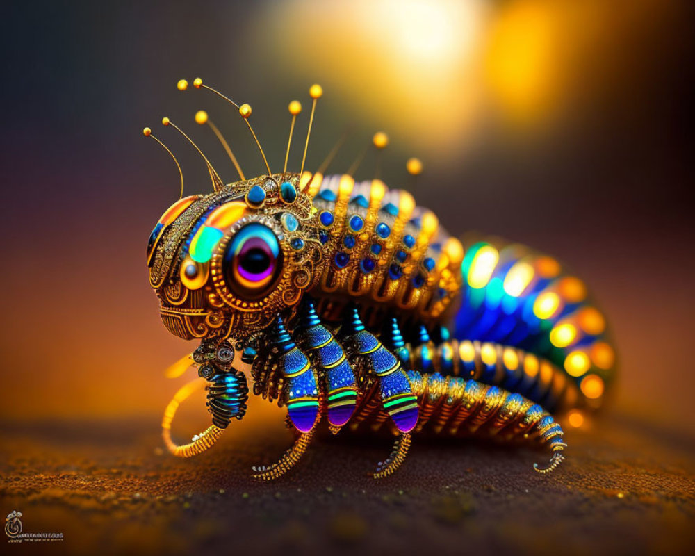 Colorful Caterpillar Digital Artwork with Glowing Patterns