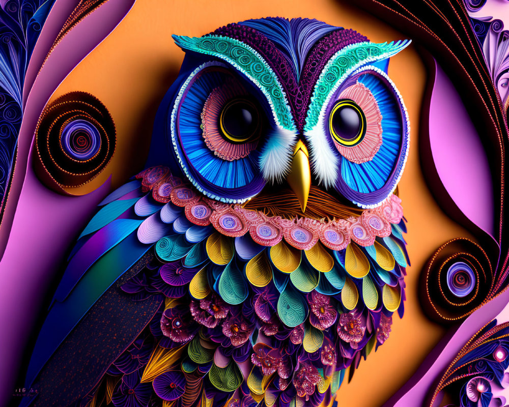 Colorful Stylized Owl Artwork on Purple Background