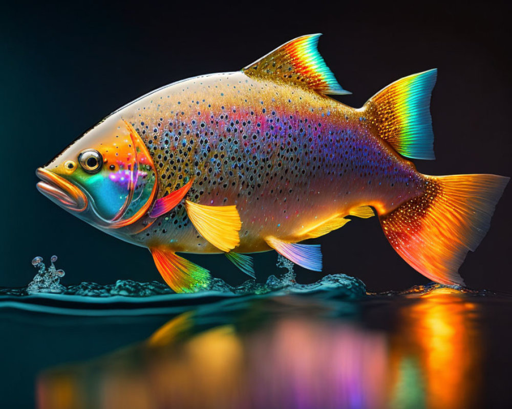 Colorful fish with iridescent scales on dark background