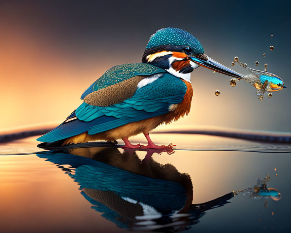 Colorful Kingfisher Perched Above Water Holding Fish