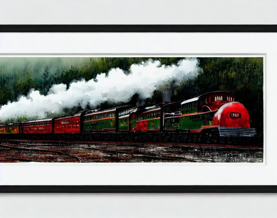 Colorful Steam Train Painting on White Background