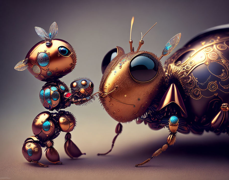 Mechanical Steampunk Insects on Brown Background