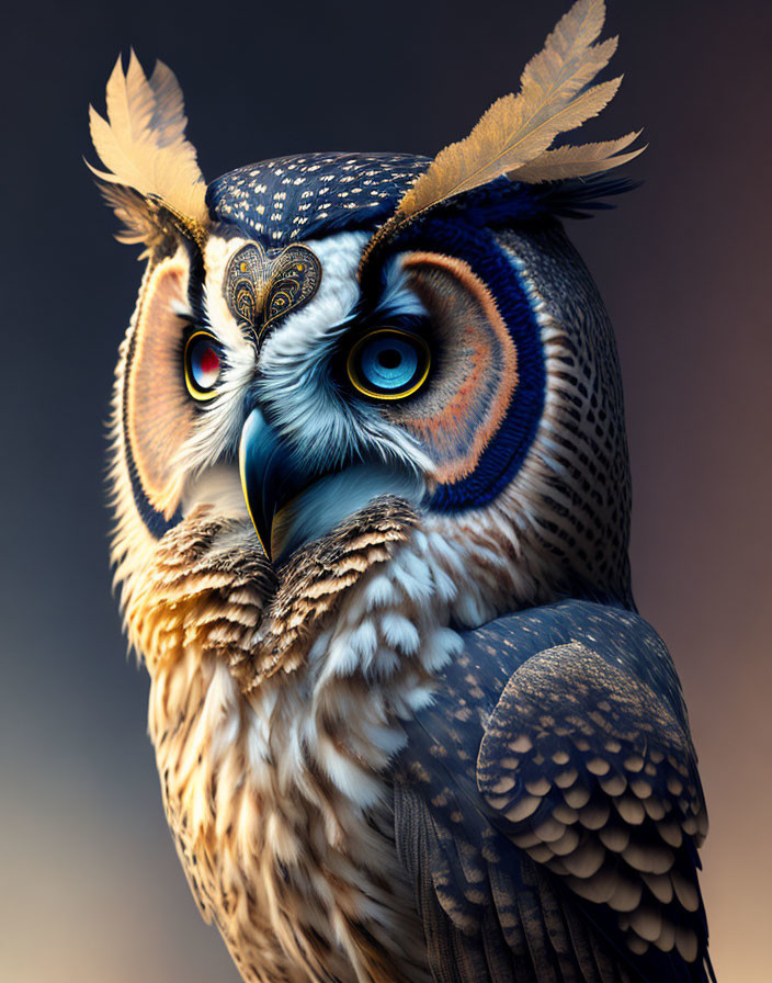 Stylized owl digital artwork with intricate feather patterns