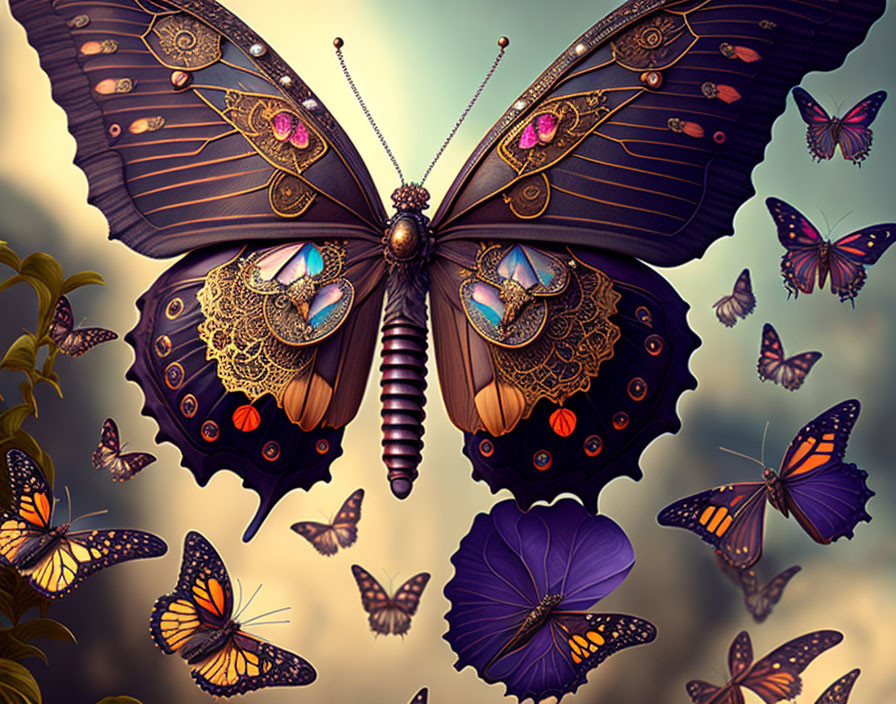 Detailed Butterfly Image with Digital Enhancements and Dreamy Background