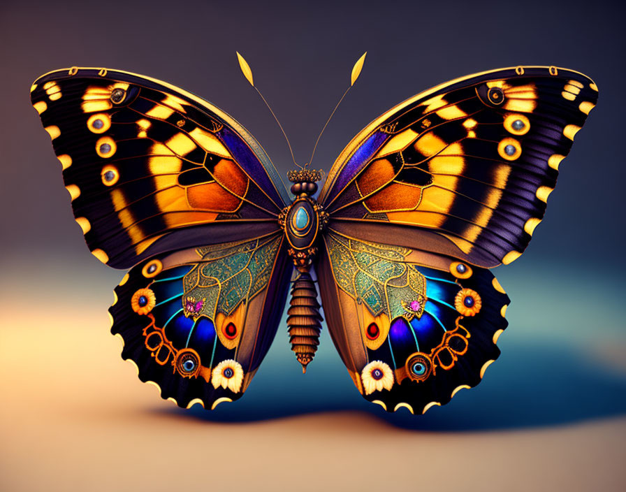 Colorful Butterfly with Detailed Wing Patterns on Warm Background