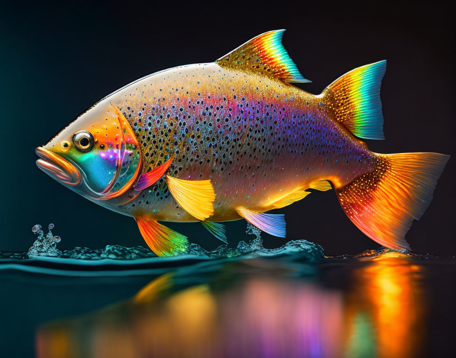 Colorful fish with iridescent scales on dark background