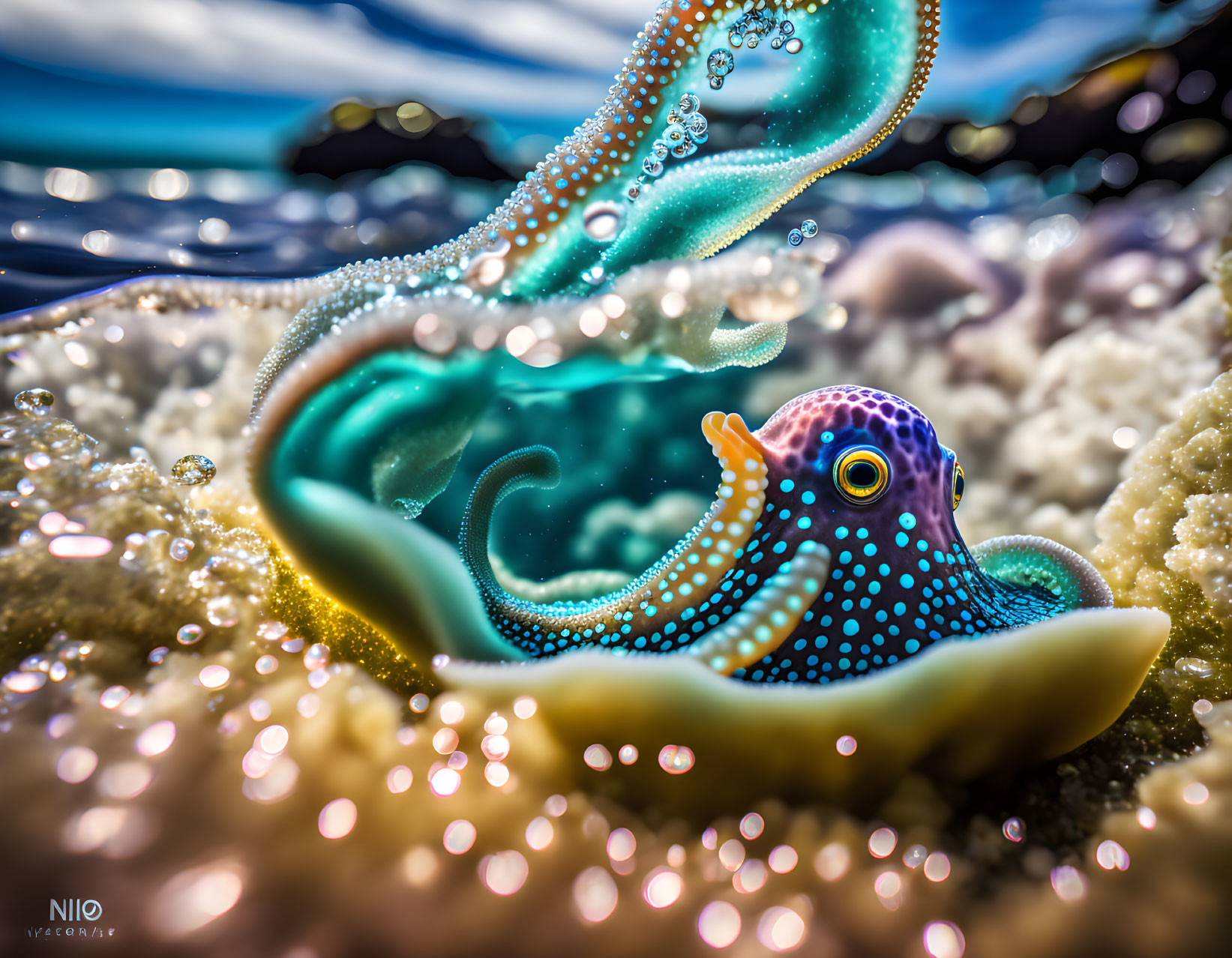 Colorful Dotted Fish Swimming Near Water Surface